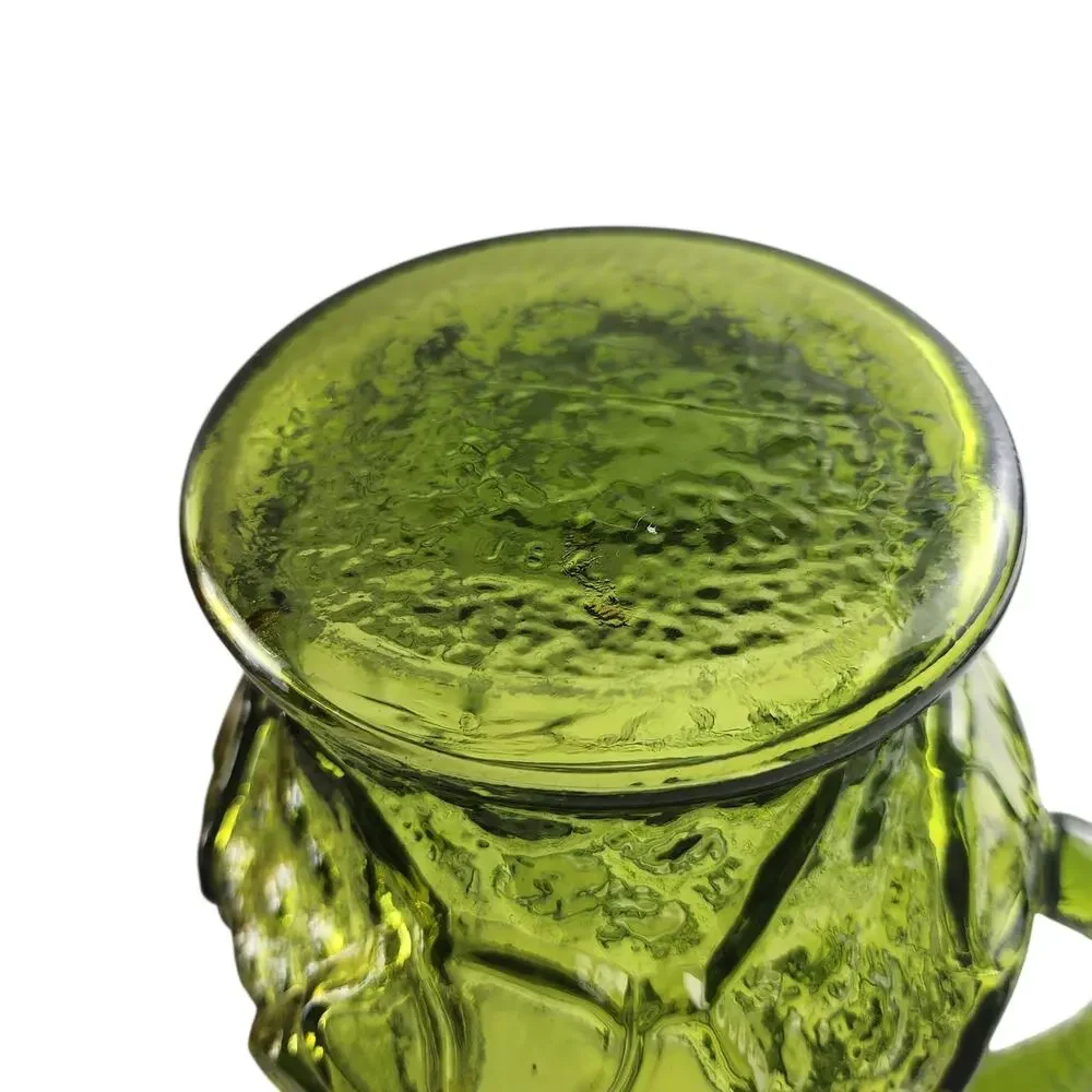 Vintage Anchor Hocking Green Rain Flower Textured Pattern Glass Pitcher 64oz